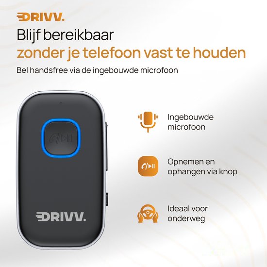 Drivv. Bluetooth Receiver - 16 uur draadloos - BT 5.0 - 3.5mm AUX - Bluetooth Ontvanger - Bluetooth Receiver Auto — afbeelding 2
