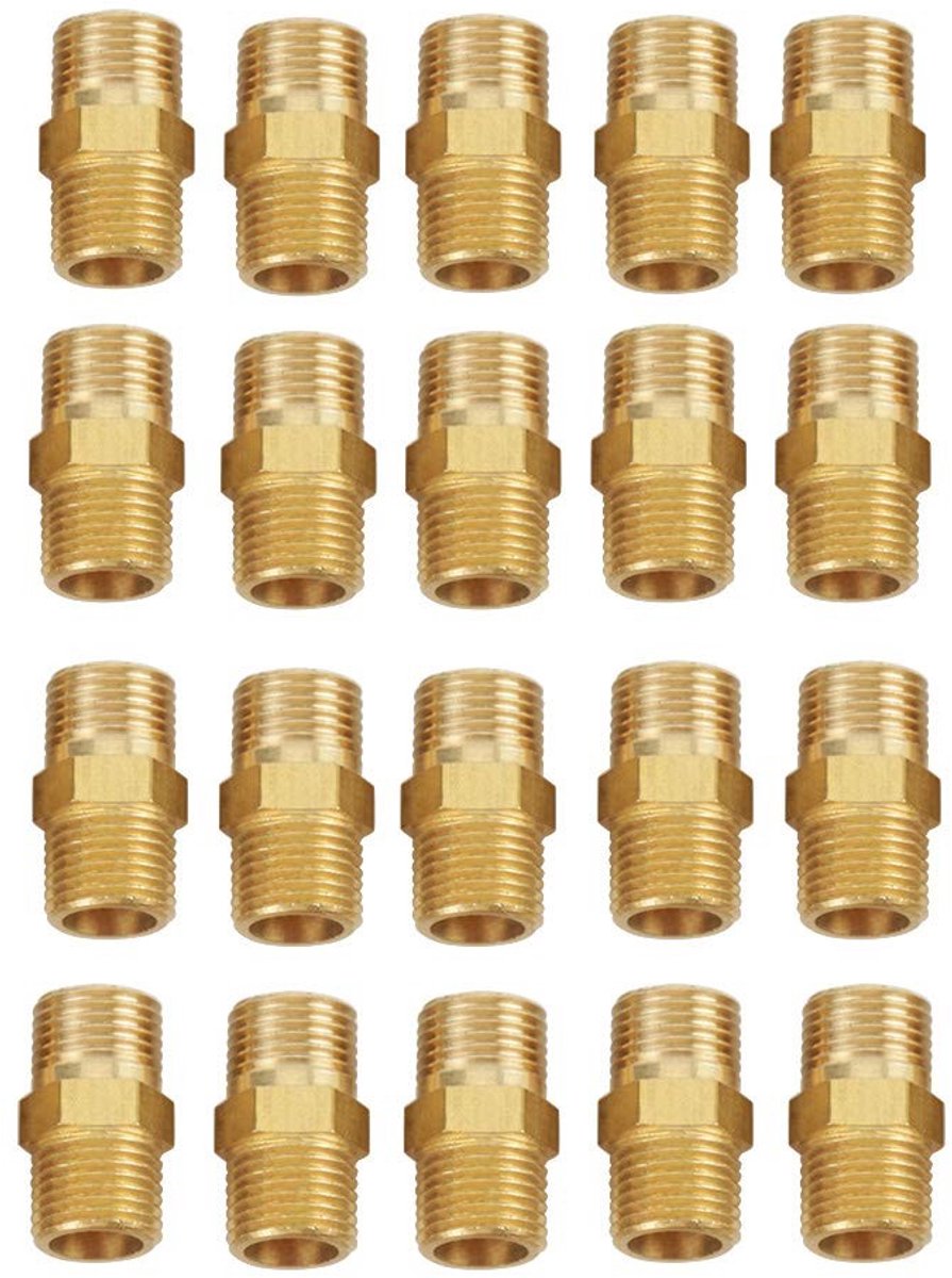 Dailygoods- Nippel 20 Stuks - 1/8 BSP - Messing - Zeskantnippel - Buitenschroefdraad - Duurzaam Materiaal - Fittingen