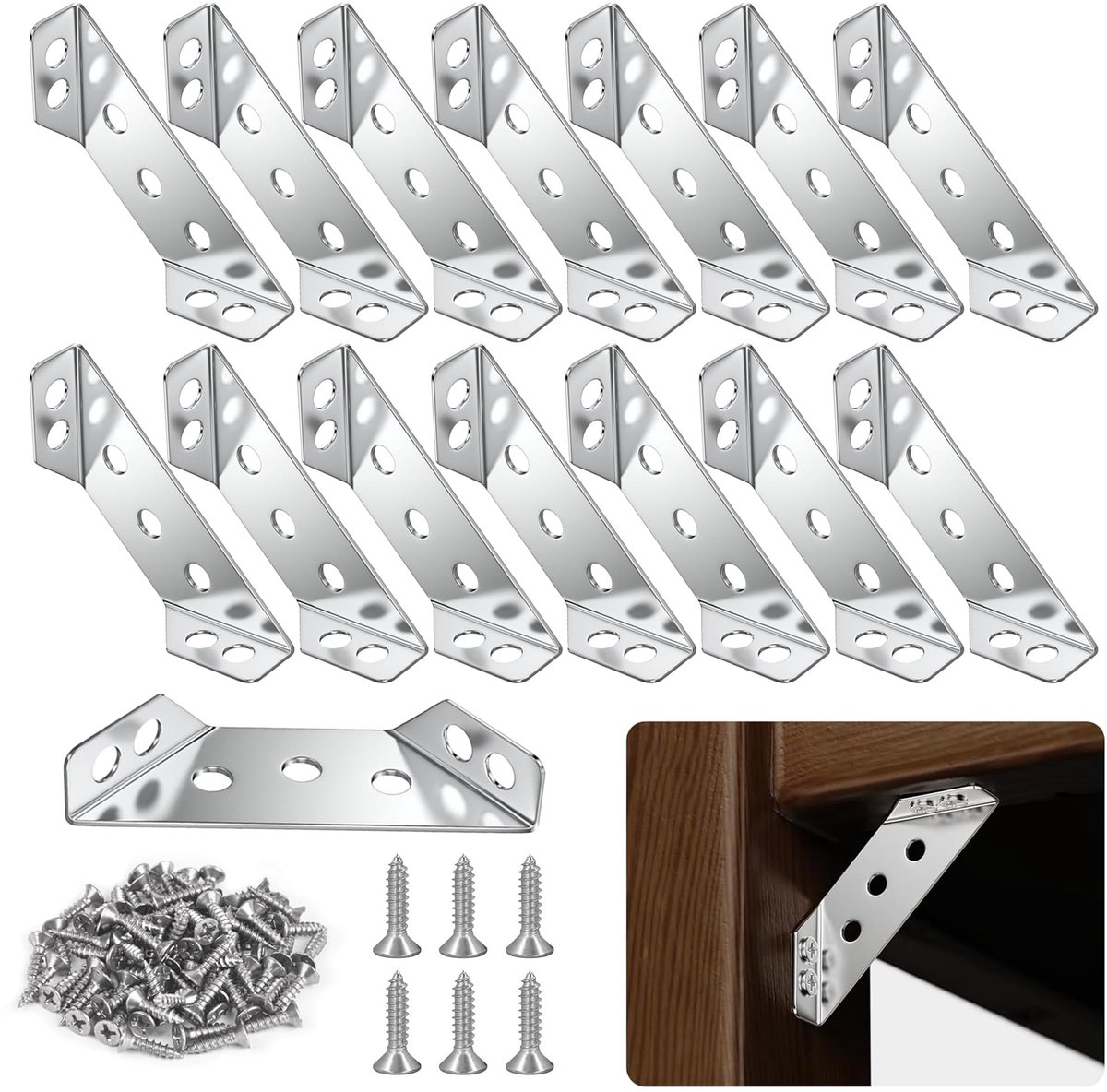 Dailygoods- Hoekverbinder 15 Stuks - Roestvrij Staal - Driehoekige Steunen - Meubelverbinding - Krasbestendig - Corrosiebestendig - Hoekbeugel