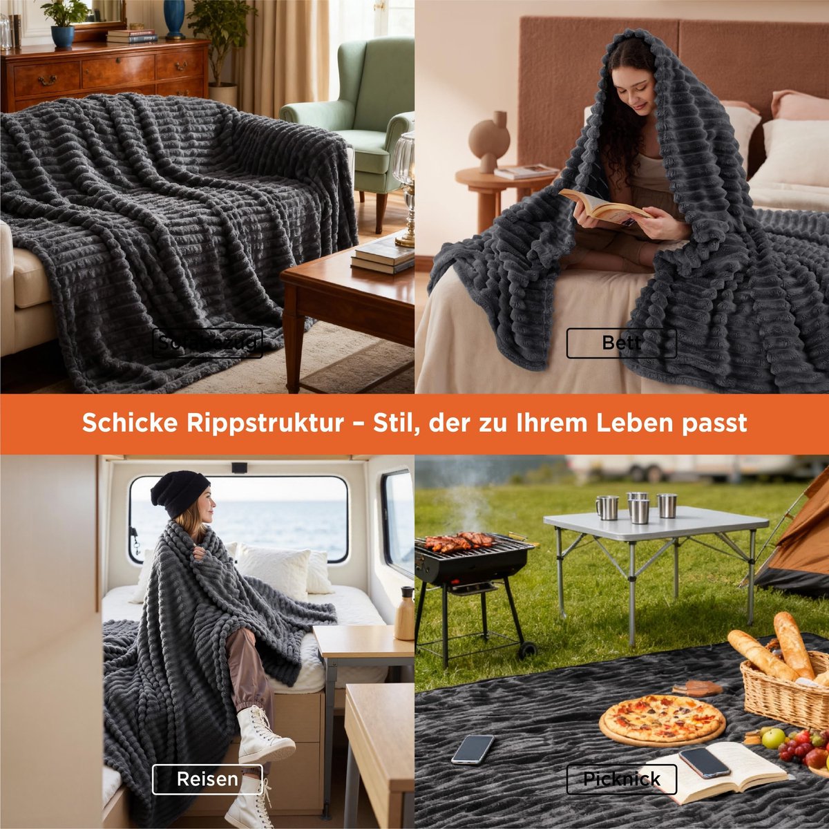 Dailygoods- Deken XXL - Zachte/Fleecedeken - Warm/Behaaglijk - Donkergrijs - 240 x 220 cm - Sherpa/Microvezel - Bankdeken