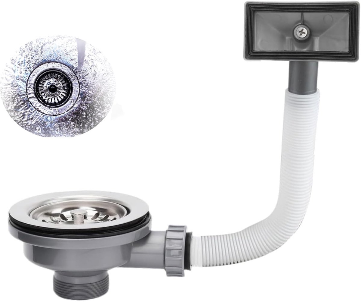 Dailygoods- Afvalkit RVS - Gootsteenafvoerstop - Gootsteenzeef - Overloopset - Lekvrije Verbinding - Onderhoudsvrij - Gootsteenafvoer