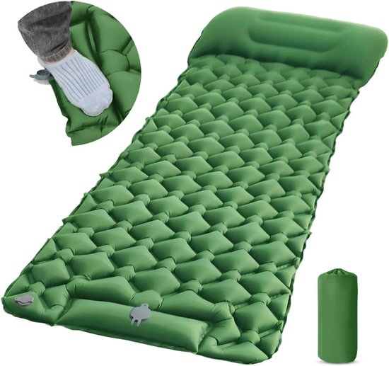 Zelfopblazende Isomat - Kampeer Matras - Outdoor Kamperen - Ingebouwde Voetpomp - 190 x 60 cm - Groen — afbeelding 2
