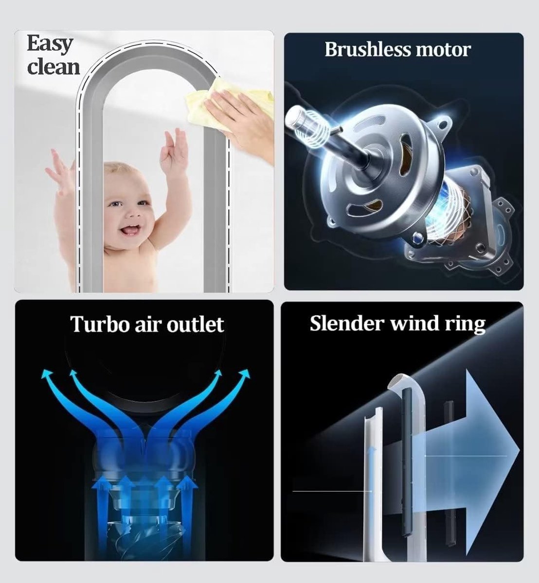Torenventilator Luchtreiniger - Bladeloze Ventilator - Binnenklimaat Verbeteren - 2-in-1 Functie - 56 Cm - Wit Blauw – foto 6