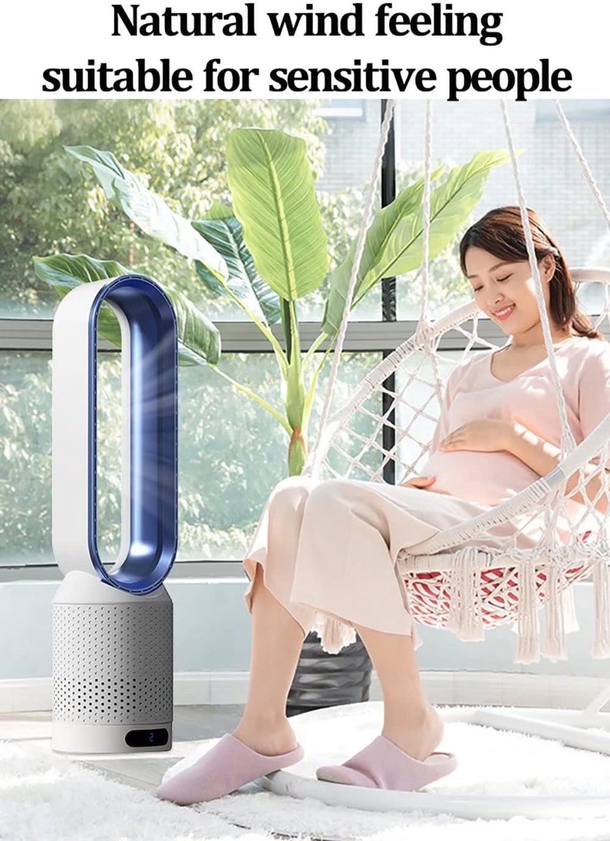 Torenventilator Luchtreiniger - Bladeloze Ventilator - Binnenklimaat Verbeteren - 2-in-1 Functie - 56 Cm - Wit Blauw – foto 3
