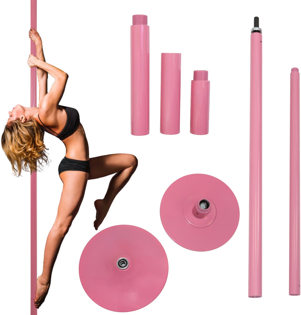 TRUTZHOLM - Pole Dance Danspaal Roze - Professioneel 231-274 cm - Ø 45mm - Static & Spinning - Pink Paal Zonder Boren
