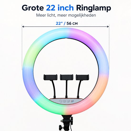 XXL Ringlamp Met 210 Cm Statief – 26 Cm Ring – 120 LEDs – 20W – Met Smartphonehouder – Voor TikTok, YouTube & Livestream