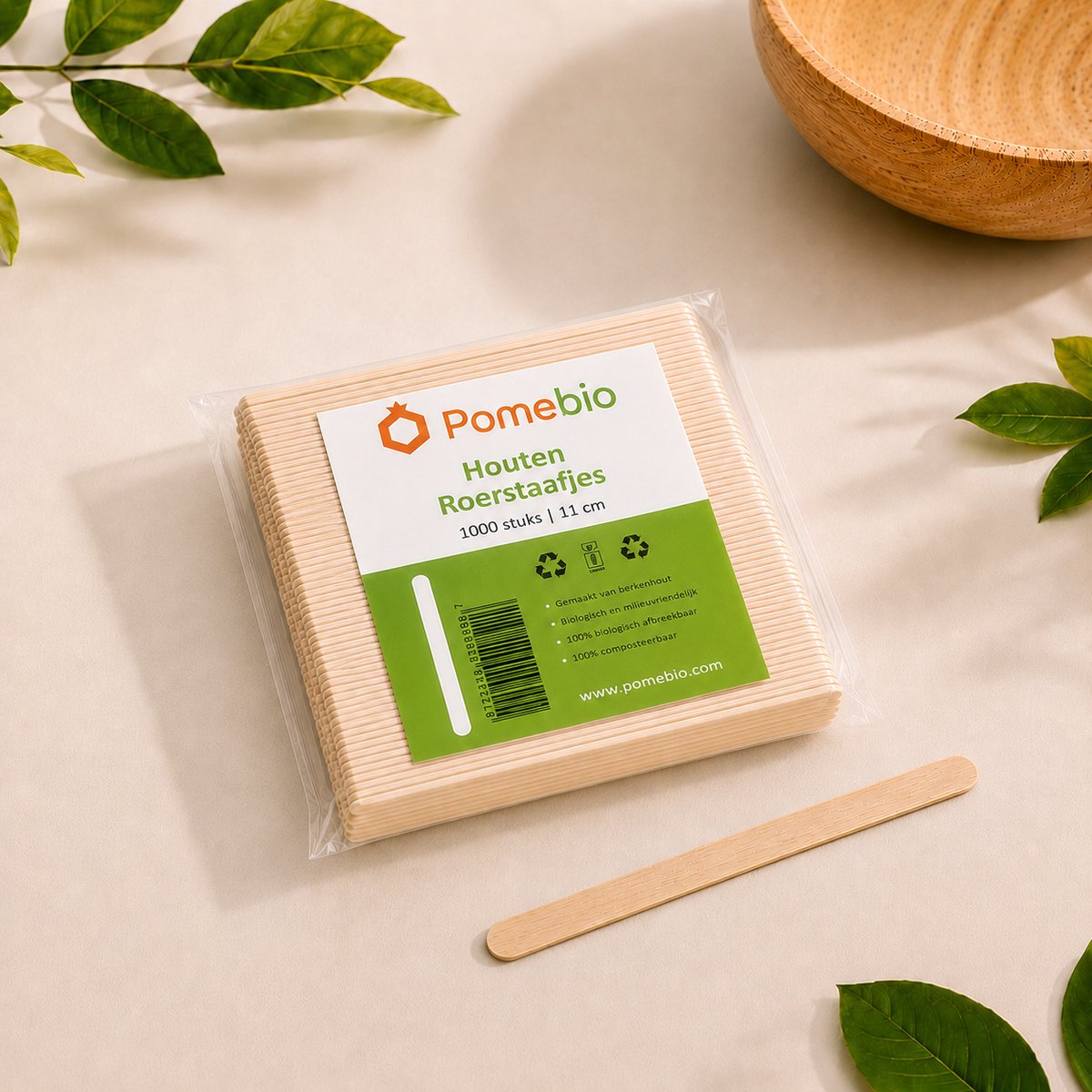 Pomebio houten roerstaafjes - 11 cm - 1000 stuks