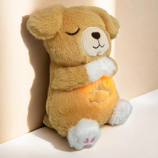 Ademend Knuffeldier - Rustgevende Pluche - Slaap Gemoedelijk - Licht en Geluid - 30x25x16 cm - Geel — afbeelding 4