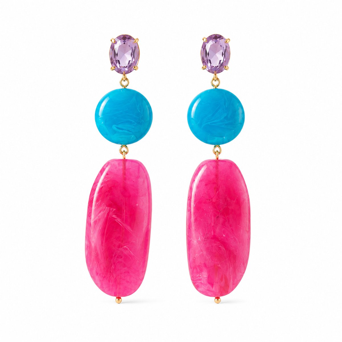 VILLA COCO Solana Roze - Grote oorbellen - Lichtgewicht - Oorstekers - Stainless Steel (RVS) - Statement oorbellen - Lila - Fuchsia - Blauw