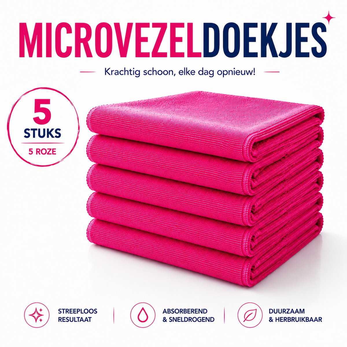 MONTKIARA Microvezeldoekjes – 5 Stuks – Herbruikbare Schoonmaakdoekjes van Microvezel – Pluisvrij, Absorberend en Streeploos Reinigen