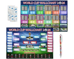 2-delige Set WM 2026 Speelplan Poster -World Cup Speelschema Voetbal WK Planner met Alle Wedstrijden, Groepen & Finale - Wereldbeker Wandposter voor Fans - Toernooischema met 48 Teams (met Vouwlijnen)