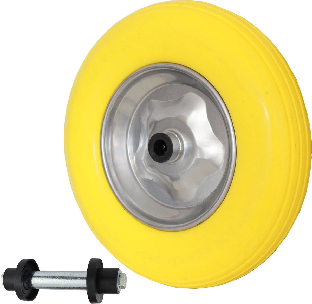 Kruiwagenwiel massief rubber 4.00-8 4.80 met as PU stalen velg 200 kg