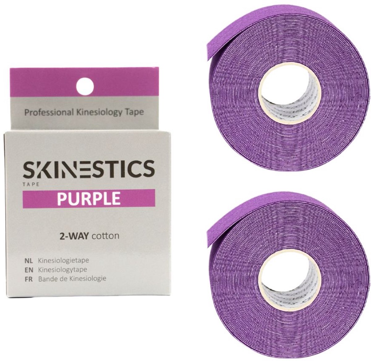 Duo pack Skinestics Sport tape – Fysio tape – Kleur Paars – nu 20% langer, 600 cm lang bij 5 cm breed, 170% rekbaar gelijk aan menselijke huid, standaard voorzien van extra sterke lijm, katoen, voor het hele lichaam, spier ondersteuning