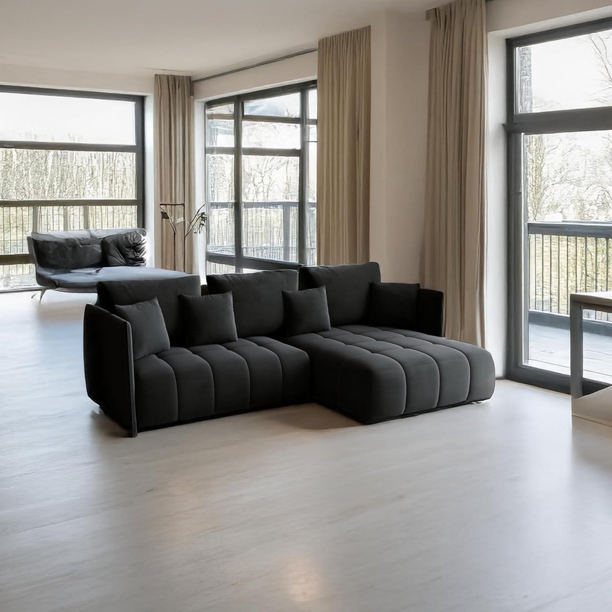 Hoekbank Slaapbank met Slaapfunctie en Opbergruimte GONA DL-systeem 246 x 188 x 93 cm – Gastenbed 230 x 149 cm – Monolith Velvet Grafiet Waterafstotend – HomebyNicole
