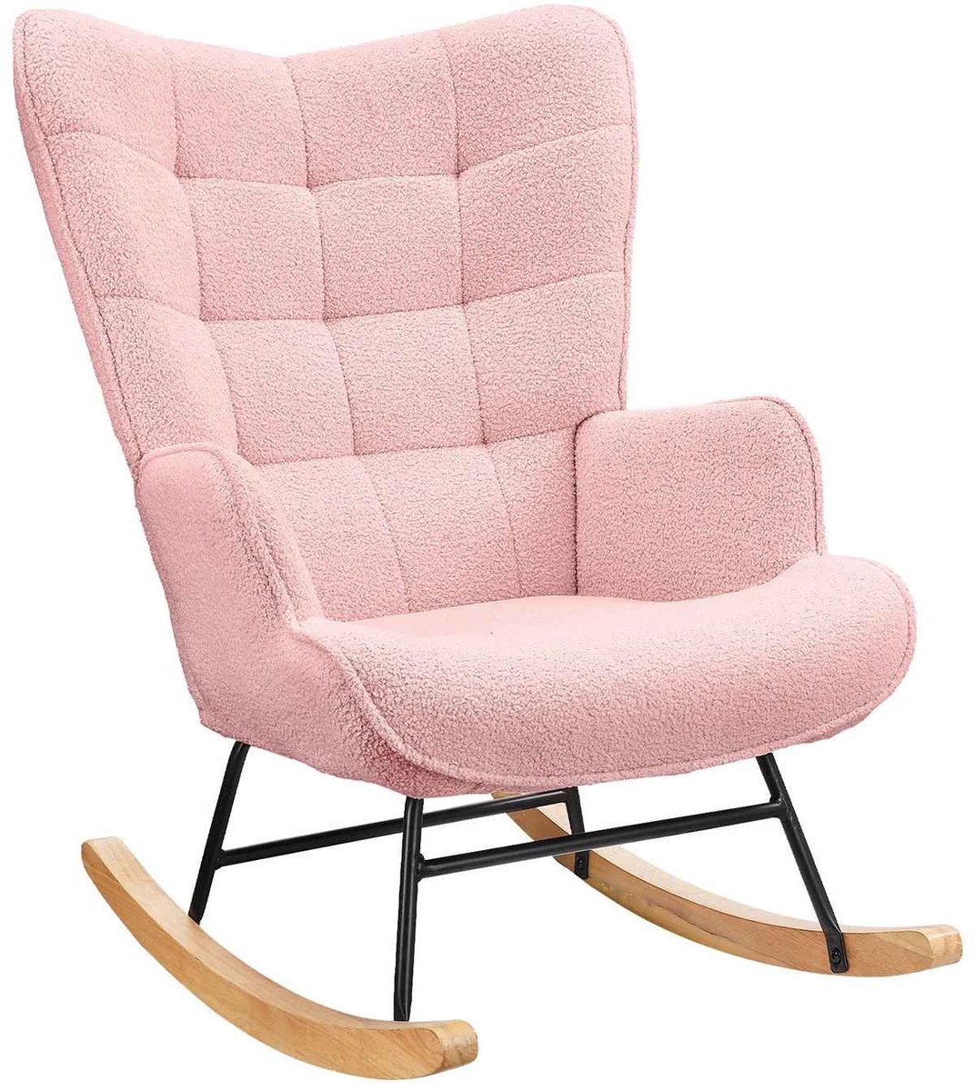 CORE Schommelstoel - Gestoffeerde schommelstoel - Rocking Chair - Schommelzetel - Met geruite rugleuning - 75x68x92cm - Roze