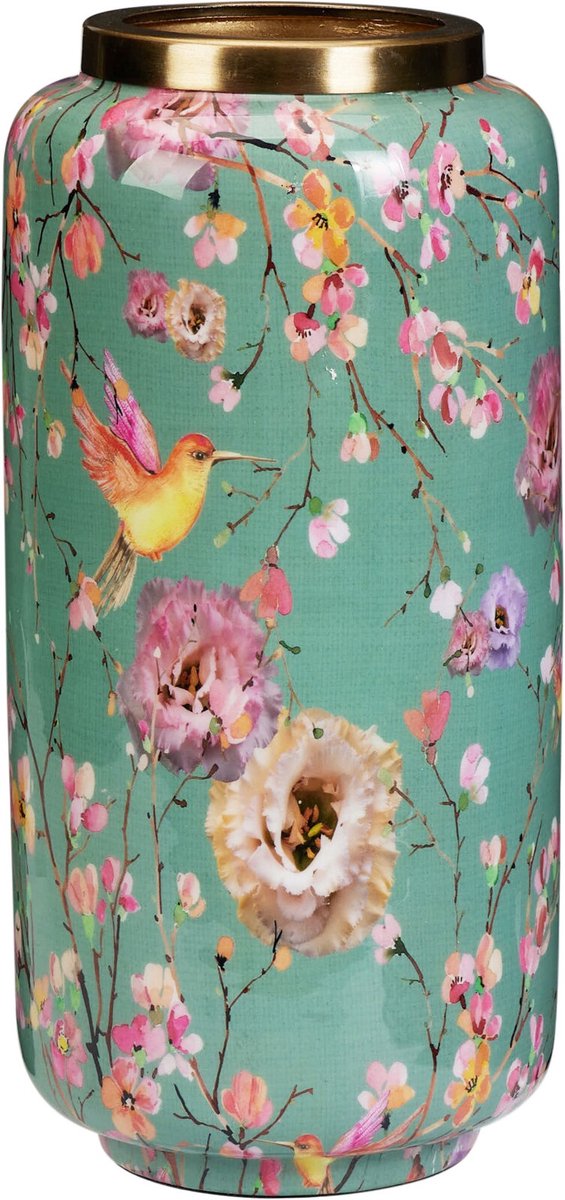 Vaas Flower Bouquet - bloemenprint goud - metaal/emaille - bloemenvaas