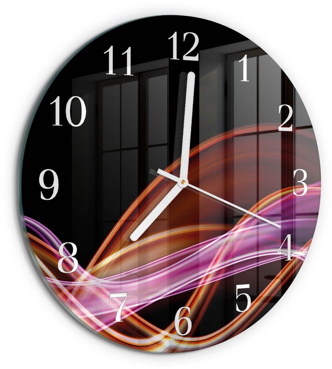 TULUP Wandklok - Abstracte kunst Gekleurde Glazen Klok - 30fi cm - Paars Glazen Klok Met Print - Witte Handen - Ronde Wandklok - Wandklok Glas Met Motief - Decoratieve Glazen Klok Paars - Abstracte kunst