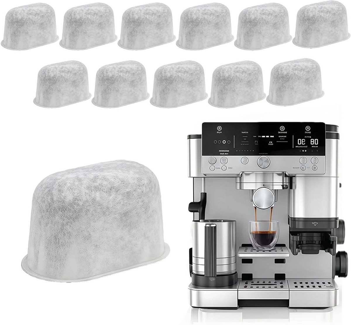 Set van 12 Vervangende Waterfilters voor Koffiemachines, Actieve Koolstoffilters, Waterfilter Inserts, Koffie Accessoires, Verbeterde Smaak en Kwaliteit