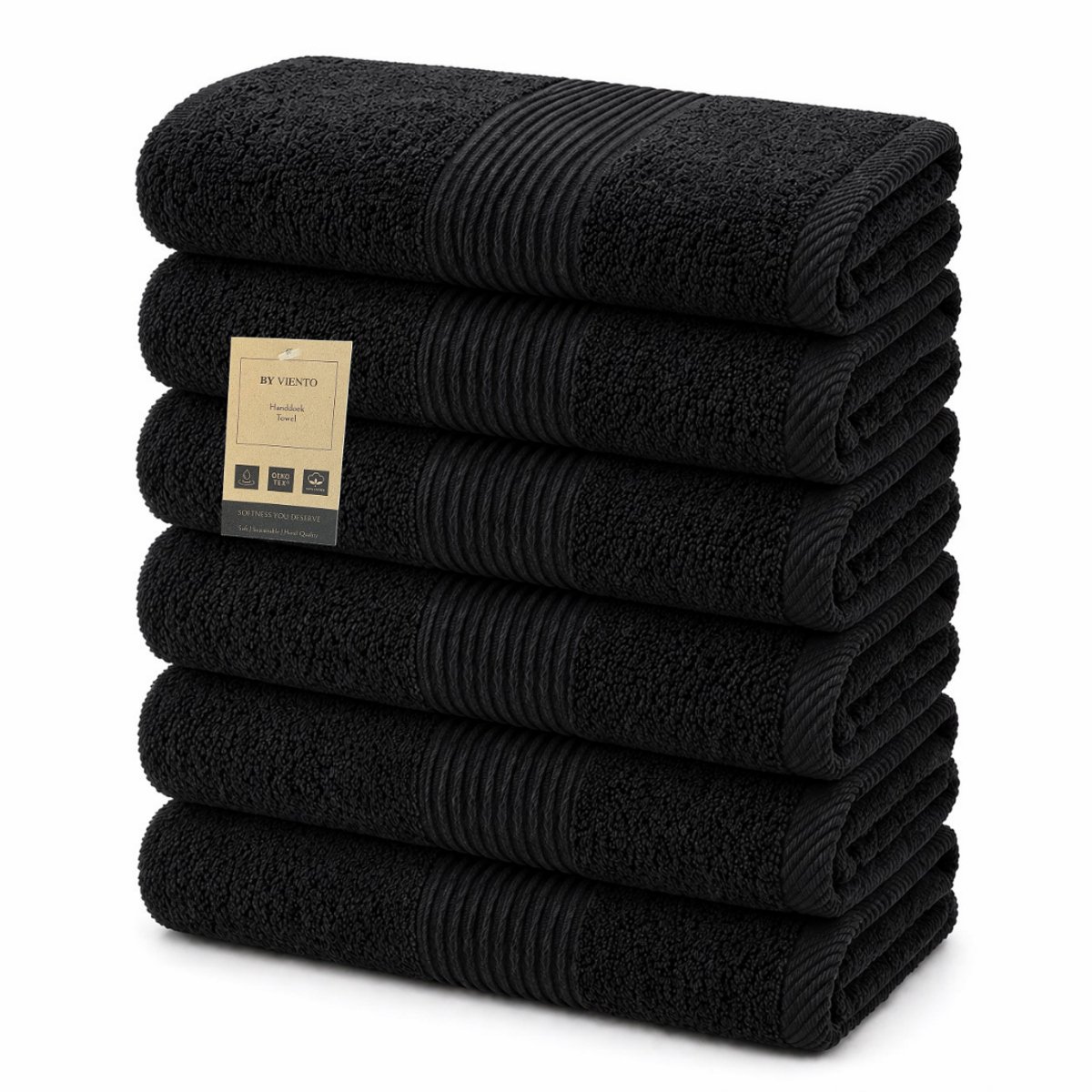 By Viento Luxe Handdoeken – Set van 6 – 50×90 cm – Zwart – Hotelkwaliteit – 100% Katoen – 500 g/m²