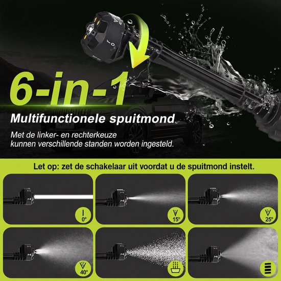 Draadloze Hogedrukreiniger 45BAR - Met 2x 1500mAh Accu's & 6-in-1 Multifunctionele Mondstuk - 5M Slang met Filter - Krachtige 22000 RPM Motor - Voor Auto, Terras, Tuin, Hek & Zwembad - Inclusief Schuimlans en Draagtas van VorexTech — afbeelding 2