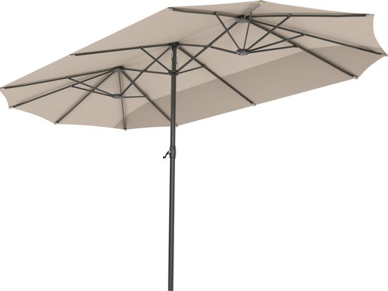 LifeGoods Dubbele Parasol - Tuin - 270x460cm - tot 15 Personen - Waterdicht - UPF50+ - Taupe