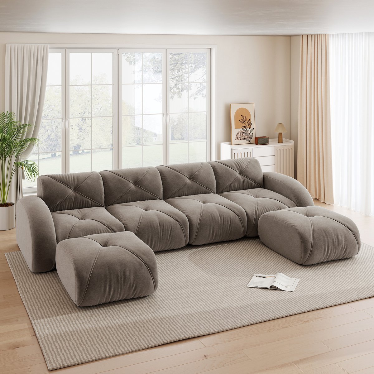REDOM - U-vormige Modulaire 4-zits Frameloze Bank met 2 poefs - Loungebank voor woonkamer 