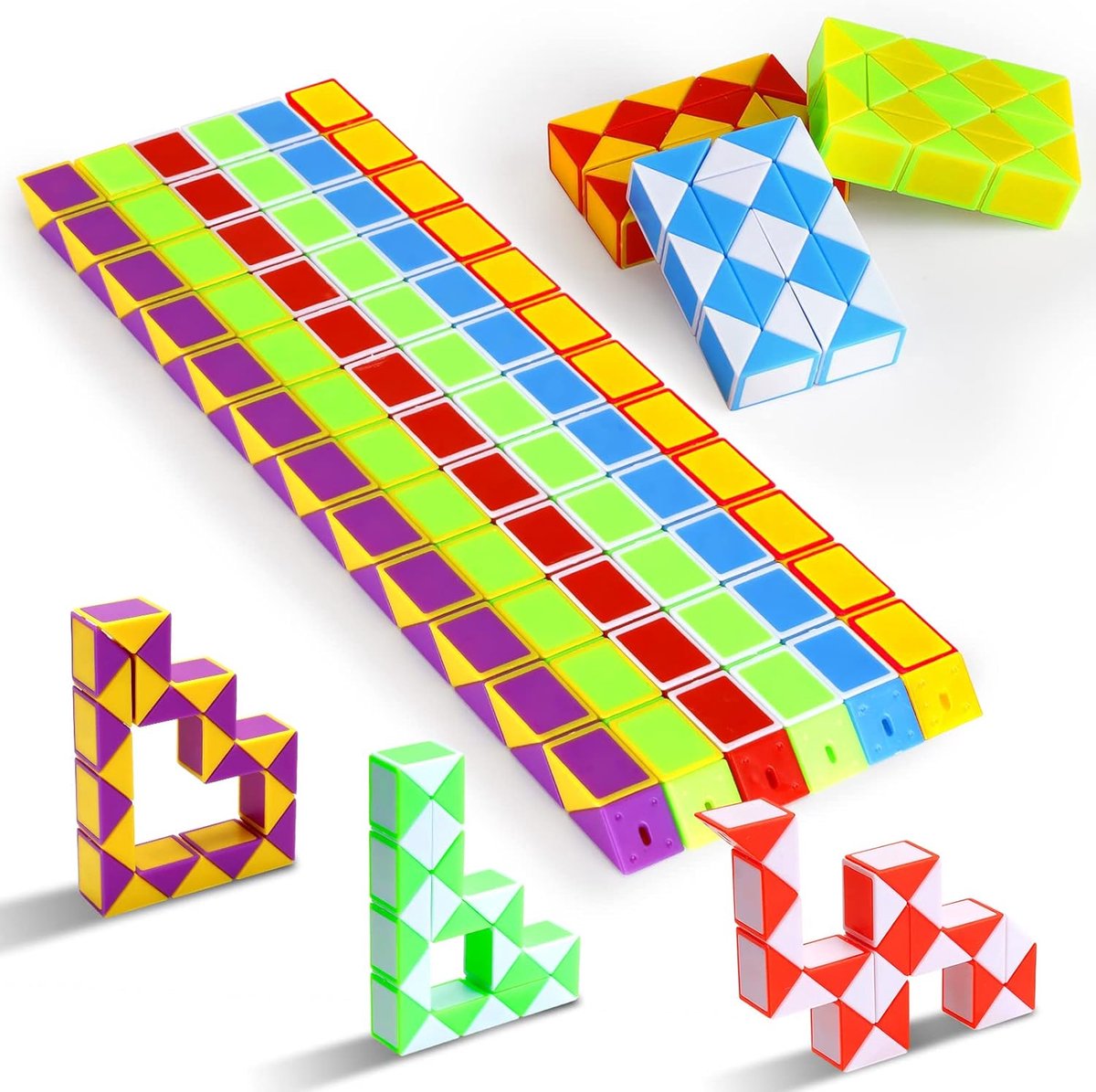 Partizzle 24x Fidget Toys Slangen Pakket - Puzzel Slang Uitdeelcadeautjes - Grabbelton Traktatie Cadeautjes - Sensorisch / Educatief Klein Speelgoed - Voor Kinderen & Peuters - Regenboog — afbeelding 2