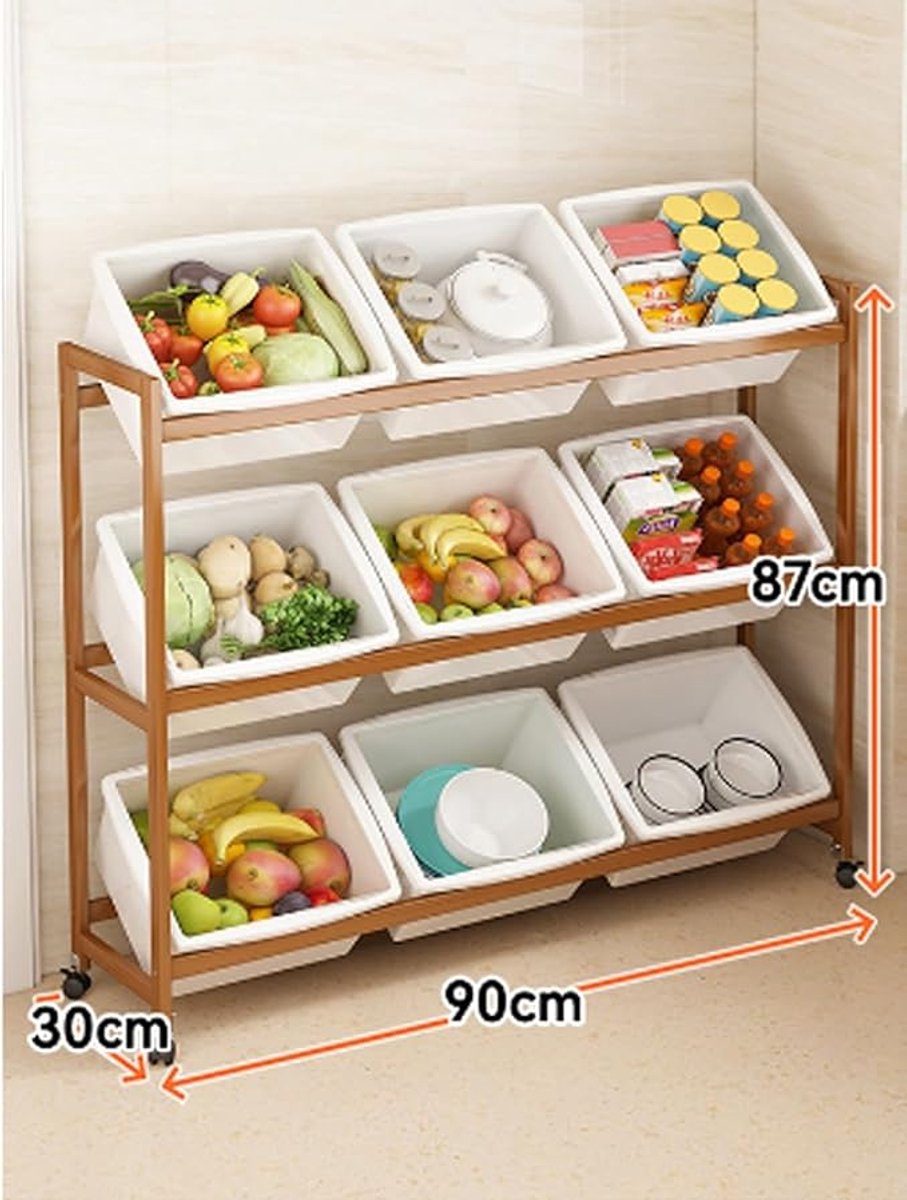 Mobiele Keuken Trolley 3-Laags Opbergwagen – Multifunctioneel Keuken Eiland op Wielen voor Keuken, Badkamer en Woonkamer – Ruimtebesparend Opbergrek voor Groente, Fruit en Keukenbenodigdheden