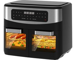 Airfryer - 12L grote inhoud - 2600W - met dubbele bakruimte en kijkvenster- Dual Zone Heteluchtfriteuse met uitneembare scheidingswand - 10-in-1 - Eenvoudig schoon te maken - Vetarm koken zonder olie - Recepten