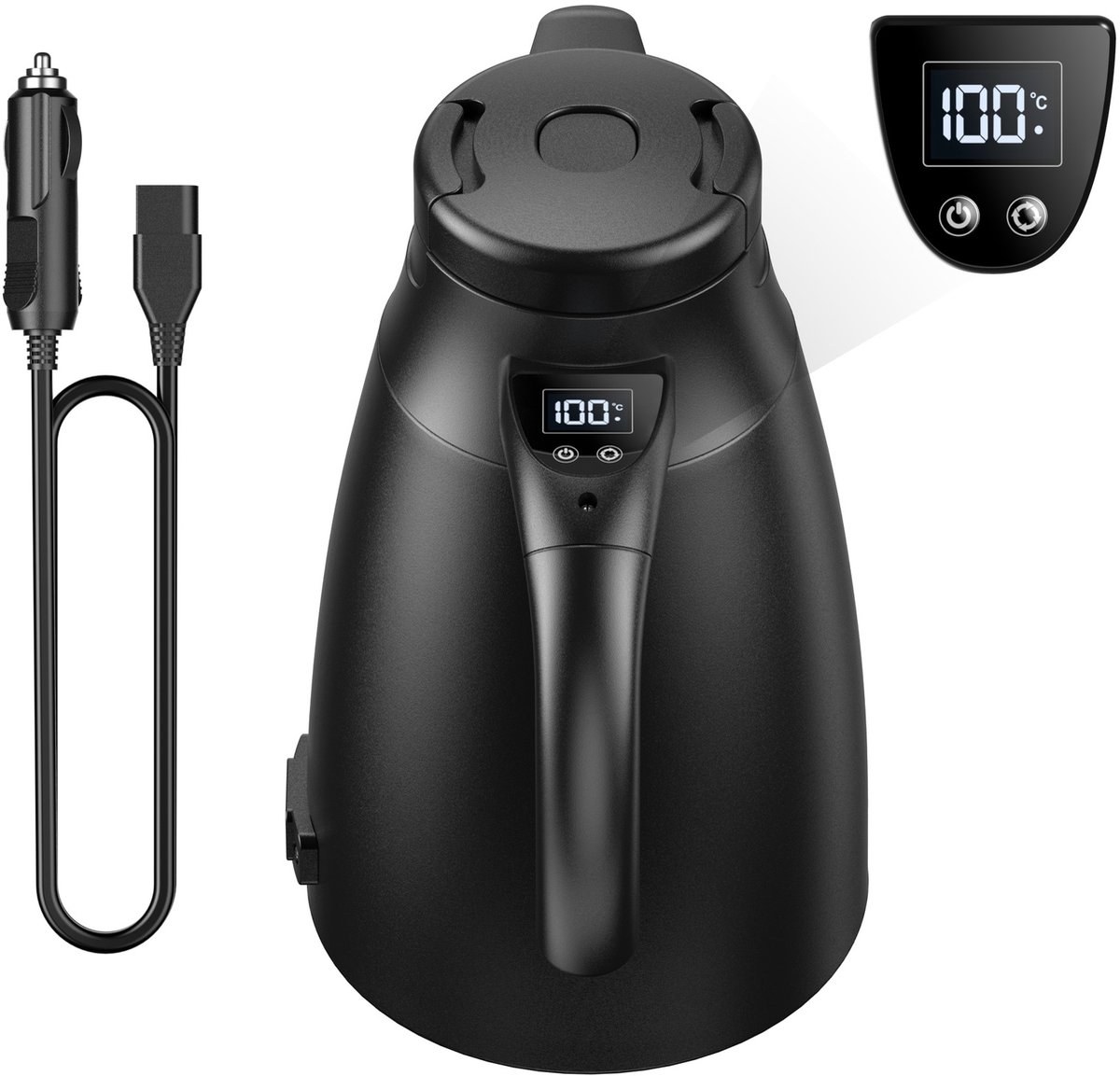 Auto Elektrische Waterkoker 12V/24V met 240W, Digitaal Scherm en Dubbele Wand – 304 RVS Reiswaterkoker met Snel Verwarmen en Warmhoudfunctie