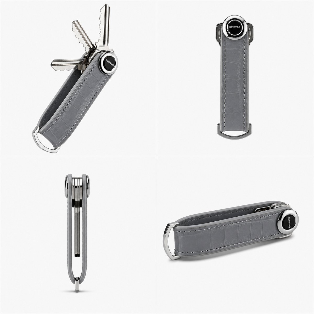 Keystaq Sleutelhanger / Sleutel Organizer – Compacte Sleutelhouder – Tot 8 Sleutels – Leer – Grijs