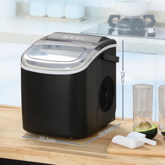 Miryx ijsblokjesmachine - Draagbare ijsmachine Met Handvat - Mandje - 12kg in 24 uur - 9 ijsblokjes in 6-12 minuten - Zwart van Merkloos — afbeelding 2