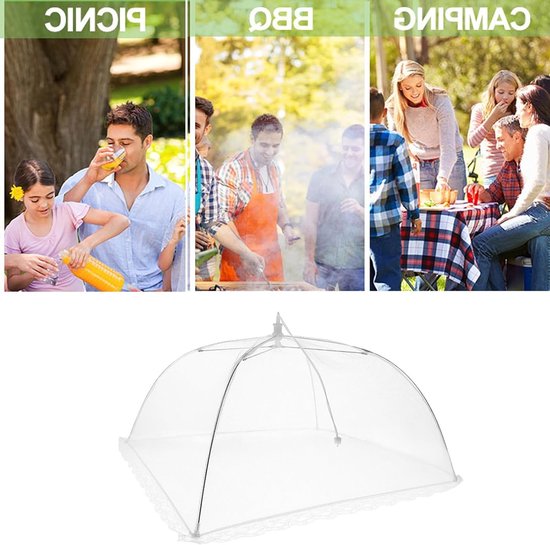 Vouwbare voedselbescherming tent voor fruit, taart en BBQ - Set van 2, 32 x 32 cm, ideaal voor picknicks en buitengebruik van Merkloos — afbeelding 5