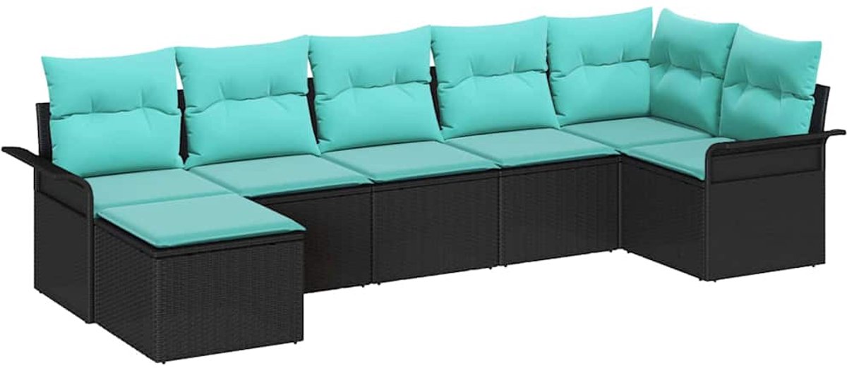 vidaXL Tuinbank - Set - 7 - st - Zwart - poly - rattan