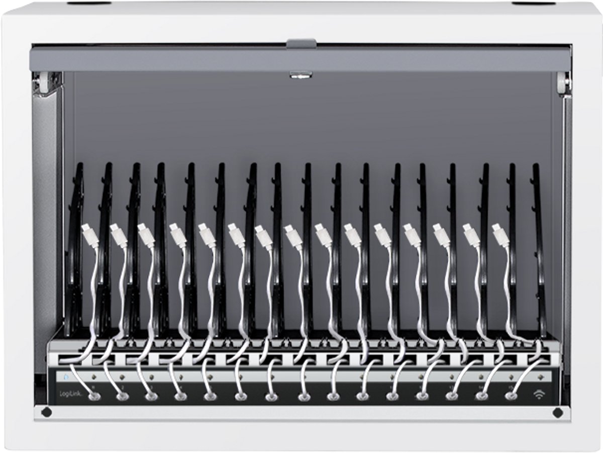 LogiLink oplaadkast voor USB-C apparaten, 15 oplaadplaatsen, grijs