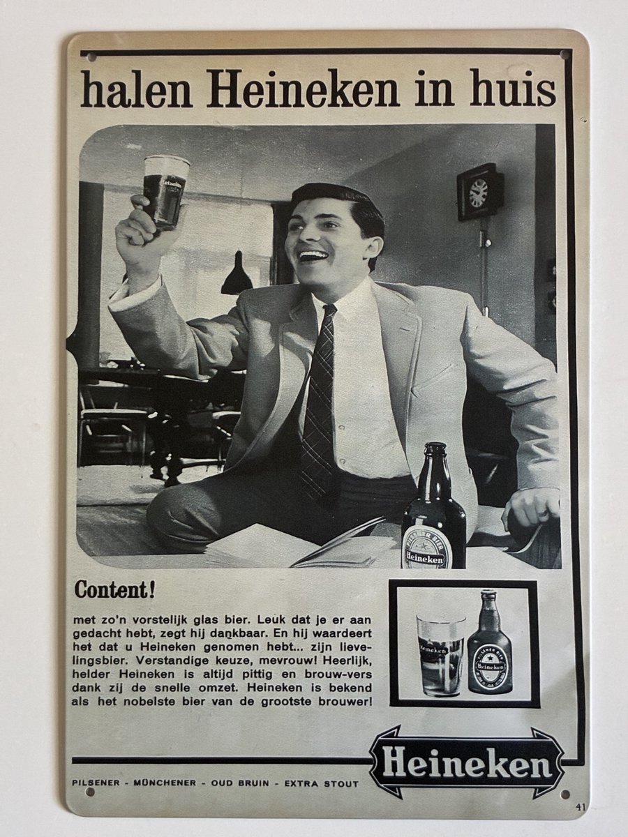 oude heineken reclame jaren 50 Metalen wandbord 20 x 30 cm - Mancave -Wand Decoratie - Metalen borden - Tekst borden - Metalen bord - Reclame bord - Vintage - Kroeg - Bar – Cafe - Horeca - retro