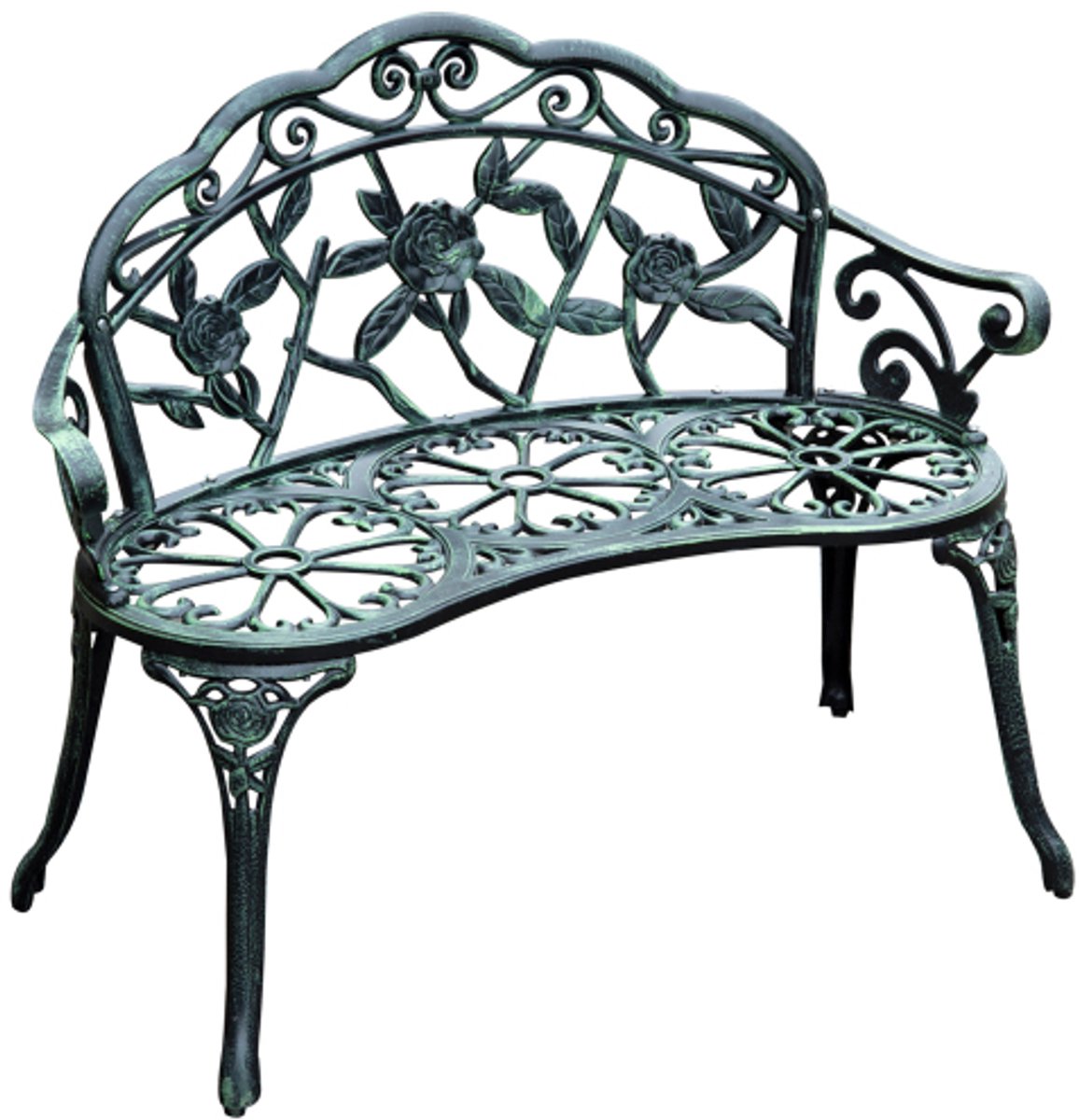Tuinbank 100 x 54 x 78 cm oudgroen 2-zits metalen parkbank gietaluminium gietijzer buitenbank bloemenpatroon vintage tuinbank tuinmeubelen 240 kg draagvermogen