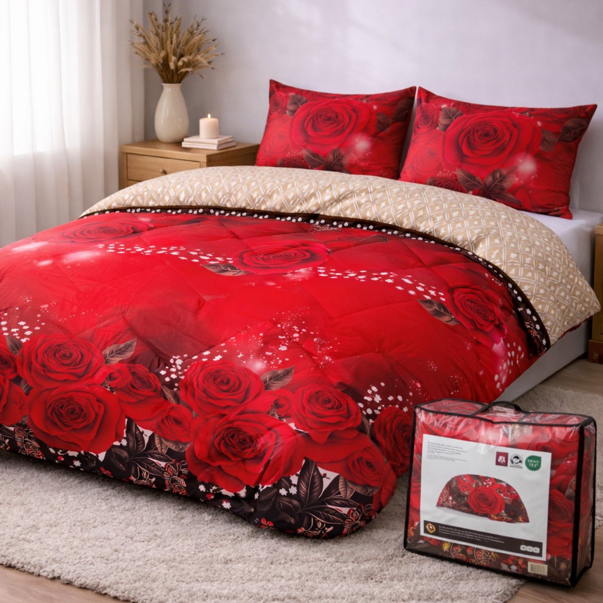 Valking Dekbed Zonder Overtrek - Rode Rozen - Voor het hele jaar 200 x 220 cm