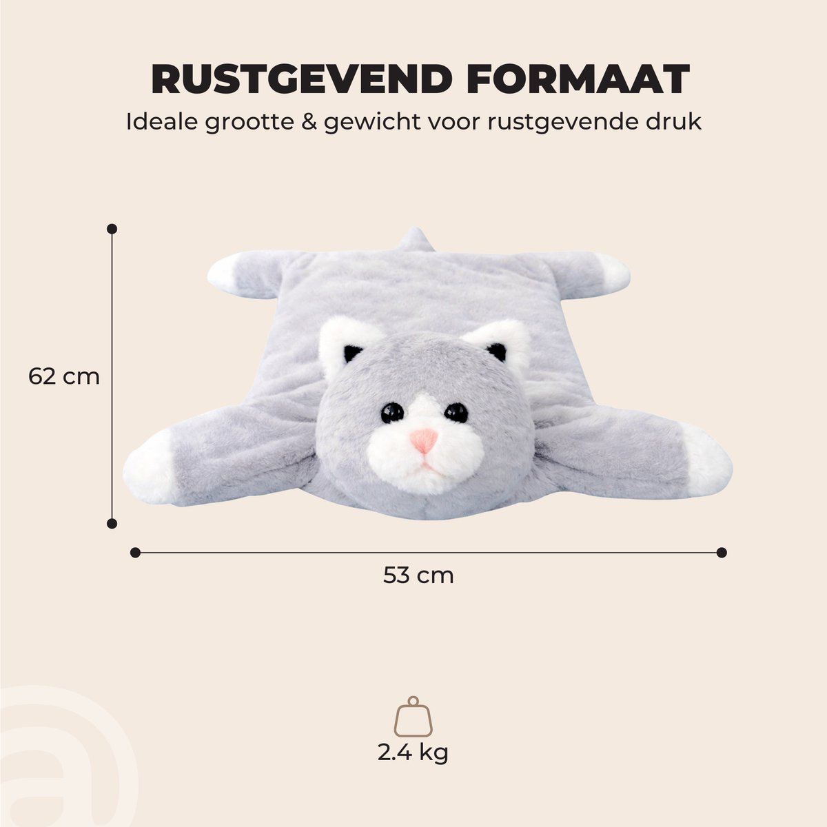 ADEL Verzwaringsknuffel Kat 2 kg – Zachte Verzwaarde Knuffel / Weighted Stuffed Animal – Verzwaringskussen Kind & Volwassenen – Rustgevend Knuffeldier — afbeelding 10