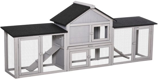 HOB Houten Konijnenhok - Konijnenhok voor Buiten en Binnen - Konijnenren - Konijnenhokken - Konijnenkooi - 210x45x84cm - 2 tot 4 Konijnen