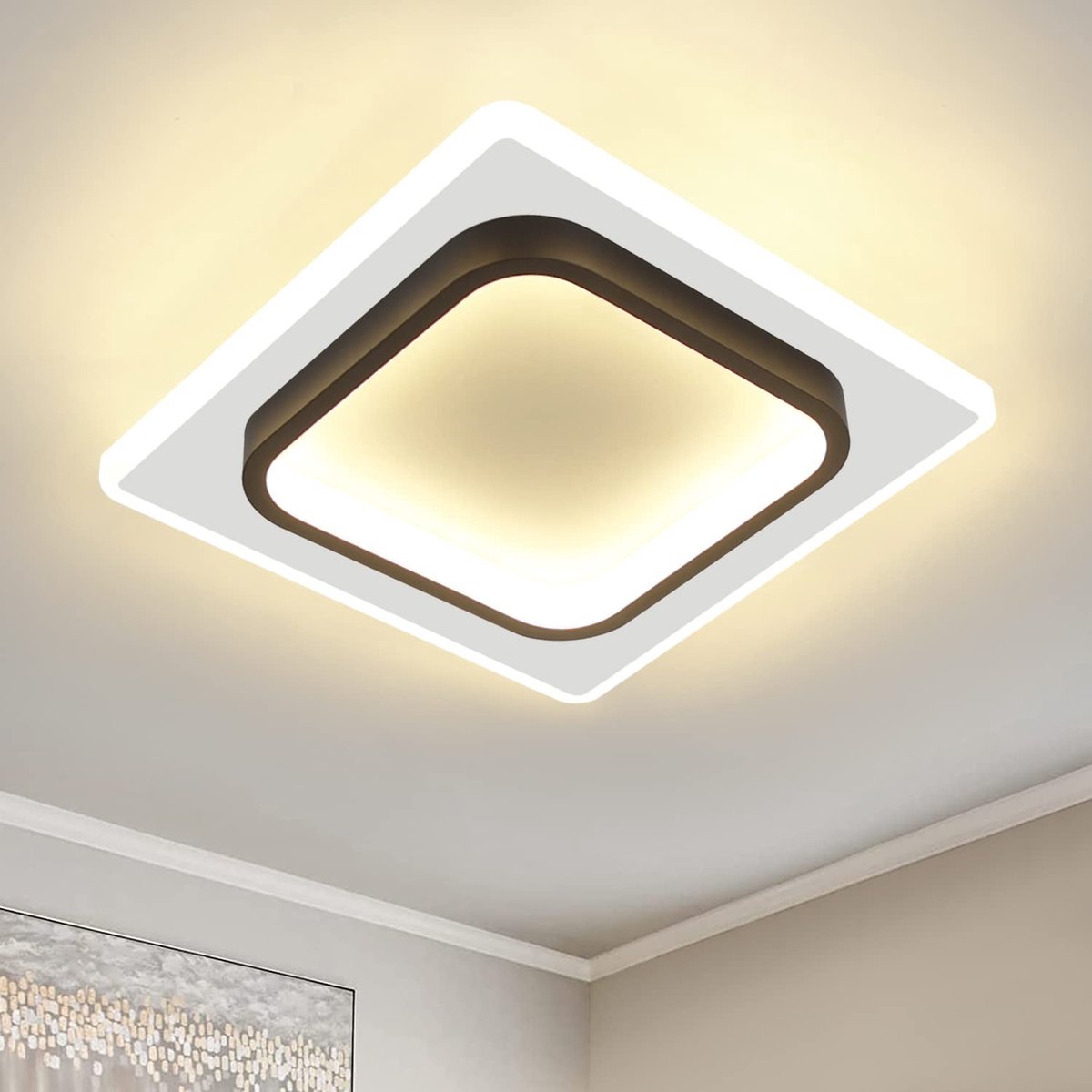 Glitzerlife - Plafondlamp Plafondspot - Modern LED Warmwit - 1x GU10 14W Acryl Metaal - Energiezuinige Hallamp Woonkamer Keuken - Zwart Wit
