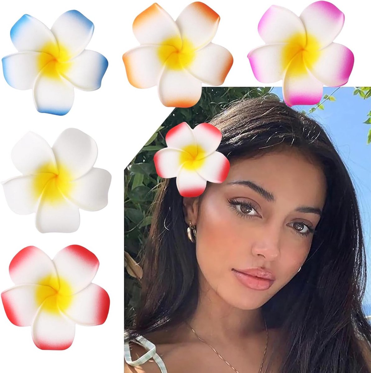 5 Stuks Hawaii Bloem Haarspelden, Kunstmatige Plumeria Haarclips, Haaraccessoires voor Feestjes, Bruiloften en Vakanties