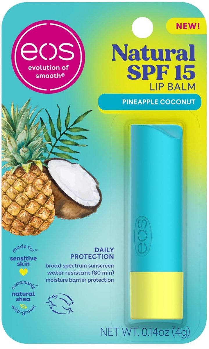eos Natural SPF 15 Lip Balm- Pineapple Coconut, Water Resistant Daily Sun & Lip 4g