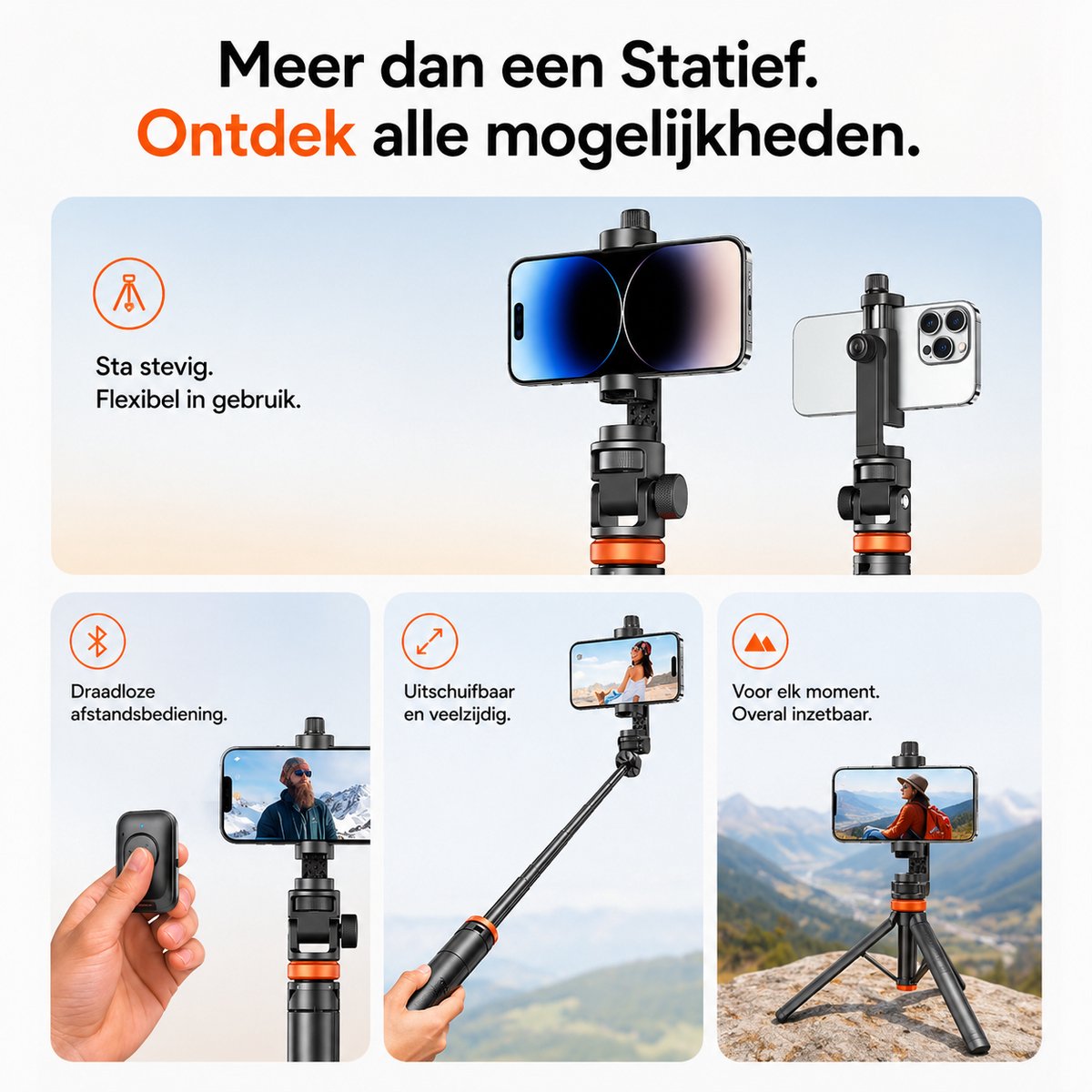 Sounix Telefoon Tripod - tot 158cm thumbnail 2