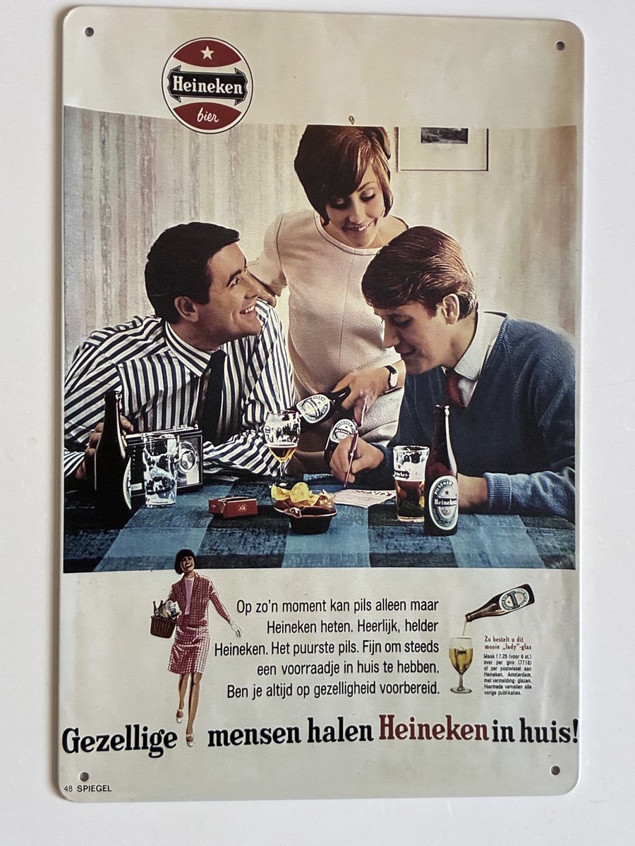 oude heineken reclame jaren 60 Metalen wandbord 20 x 30 cm - Mancave -Wand Decoratie - Metalen borden - Tekst borden - Metalen bord - Reclame bord - Vintage - Kroeg - Bar – Cafe - Horeca - retro