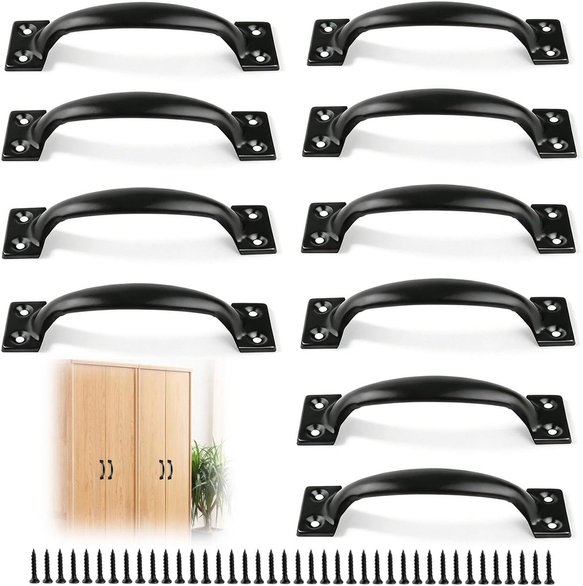 Zwarte 120mm IJzeren Kastgrepen - 10 Stuks voor Keuken, Kasten, Laden en Kledingkasten met Schroeven
