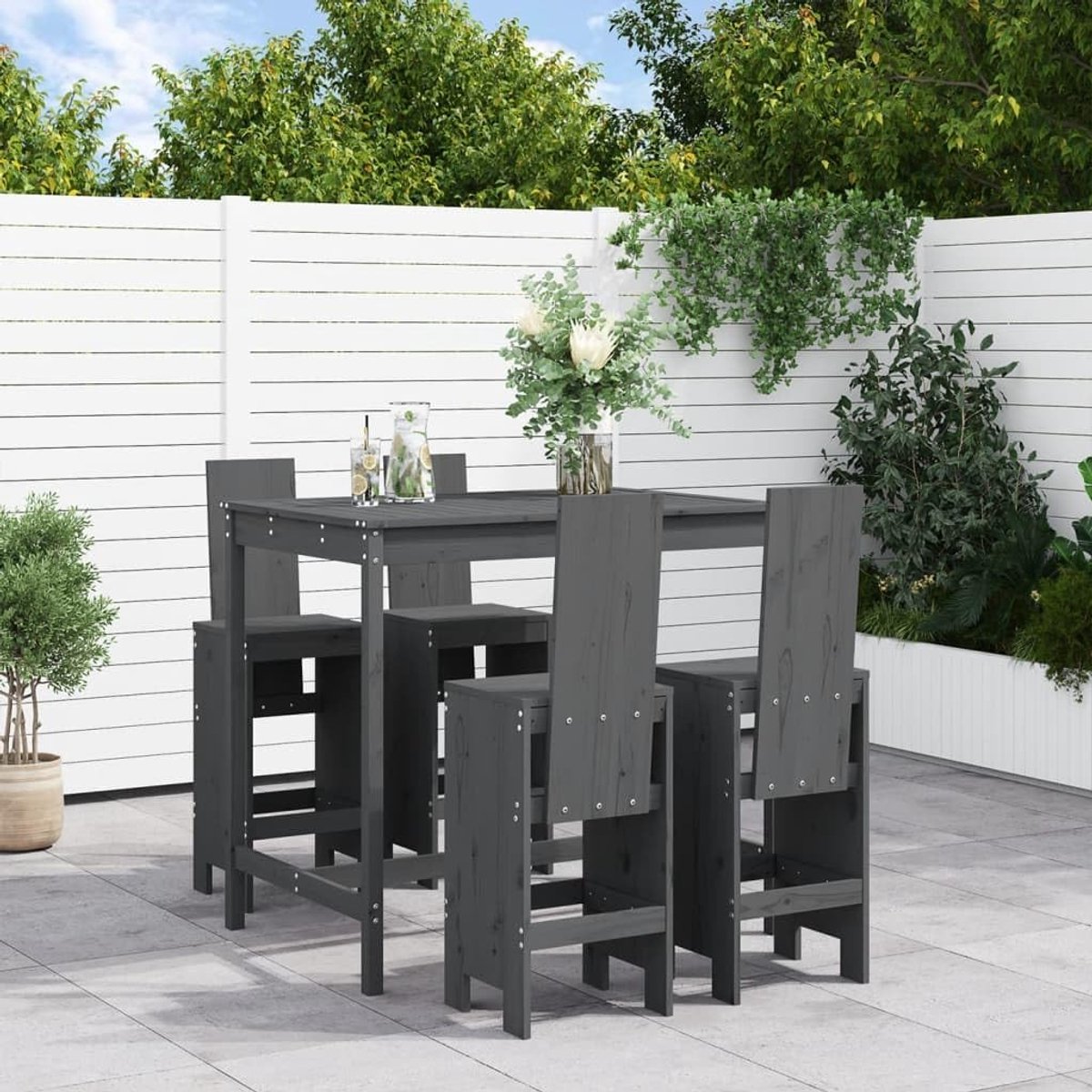 uin Barset 5-delig Massief Grenen Hout Grijs L315 cm – Outdoor Bartafel met Hockers voor Terras, Balkon & Tuin – Rustieke Bistro Set Weerbestendig Design HomebyNicole