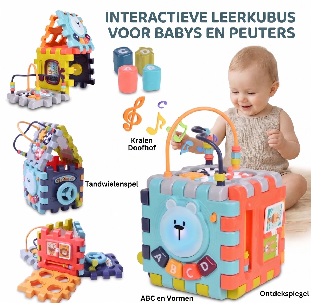 6-in-1 Activiteiten Kubus Baby – Educatief Speelgoed met Geluid & Muziek – Motoriek & Vormen Sorteren – Vanaf 6 Maanden
