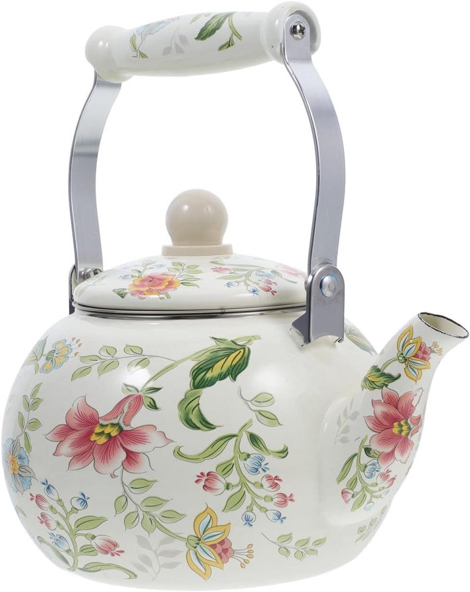 Theepot Keramiek - Bloemenpatroon Ketel - Thee Zetten - Met Ingebouwde Zeef - 2 Liter - Ge