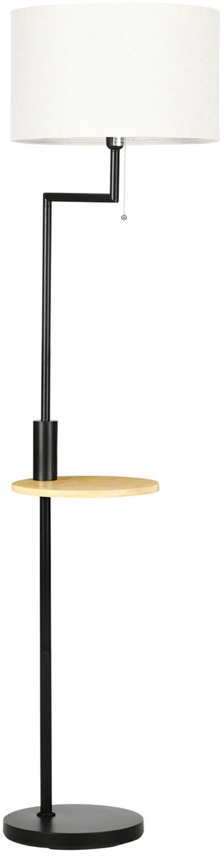 QUESTYR Vloerlamp met Linnen Lampenkap – Ø40×168 cm – E27 Fitting – Met USB‑Oplaadpoort & Voetschakelaar – Moderne Staande Lamp – Zwart